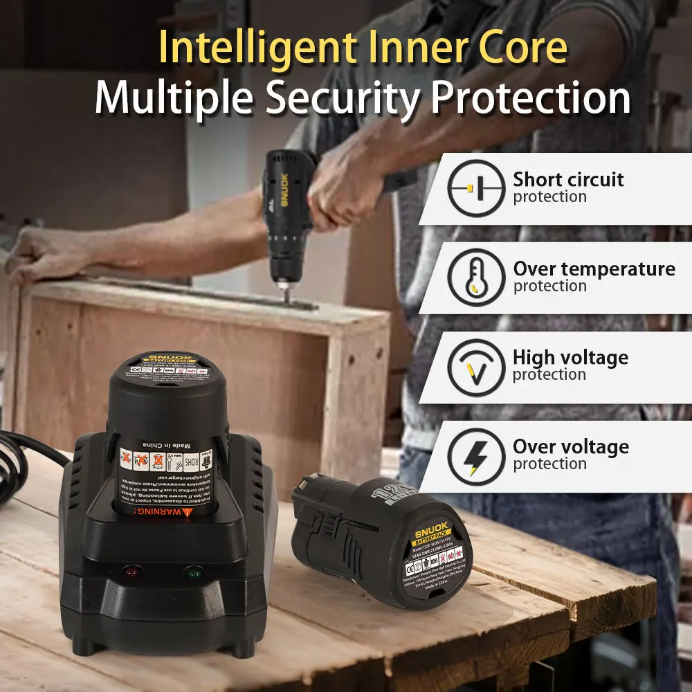 Bateria sem escova SNUOK 12V 2.0Ah suporta substituição de rebarbadoras, chaves de fenda, ferramentas elétricas para baterias de lítio Bosch