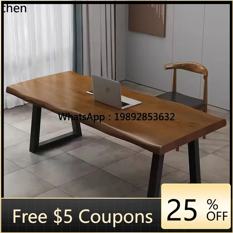 

ABB log large board double against the wall table e-sports long table office solid wood writing desk