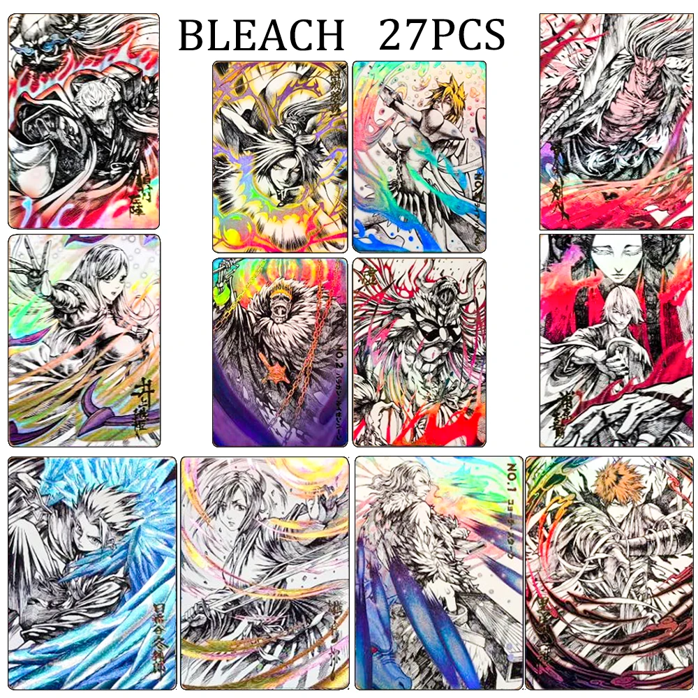 BLEACH DIY 27PCS/SET Kurosaki Ichigo Inoue Orihime Kuchiki Rukia Ishida Uryuu Refractive glitter texture foil stamping collector