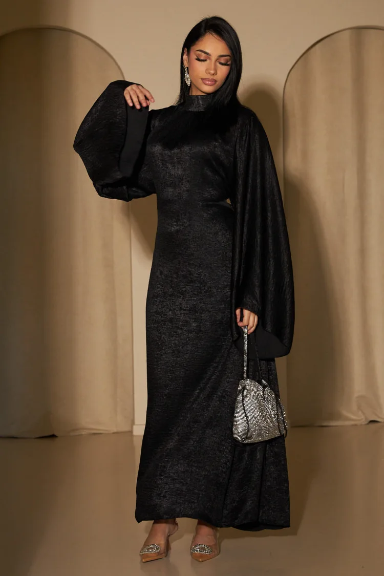 New Modest Muslim Loose Sleeve Belted Dress Robes Corban Eid Al Adha Shiny Party Evening Dresses Moroccan Turkey Dubai Vestidos