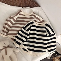 Spring Kids Striped Long Sleeves T-shirt Toddler Girl Loose Bottoming Shirt Boy Baby Casual Tops Fashion Children Cotton Tees