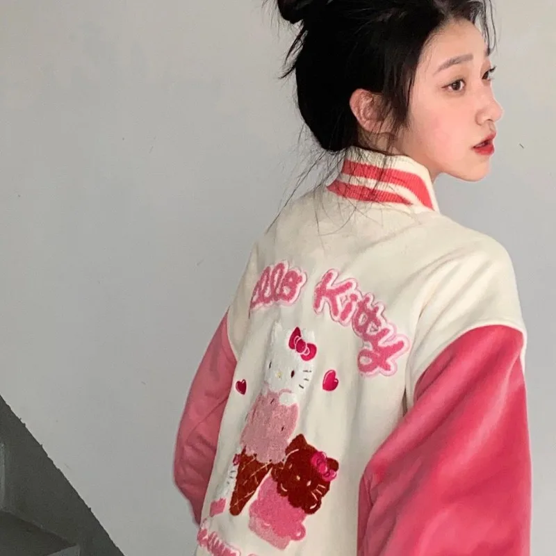 Sanrio Hello Kitty giacche vestiti Y2k donne ricami cappotto cartone animato autunno addensato ragazza calda Top vestiti felpa peluche