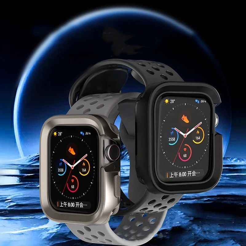 2 in 1Titanium Alloy Armor Raised Bumper Case for Apple Watch Ultra 9 8 7 6 5 49mm 45mm 41mm Metal Frame Soft TPU Hollow Cover