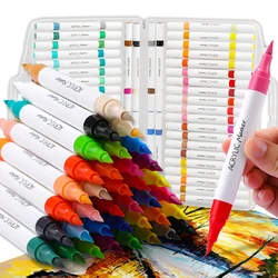 Acrylic Paint Pens Markers Brush 2 Tip 2 Colors School Drawing Graffiti Accessories Paint Markers Art Tools Christmas DIY Gift