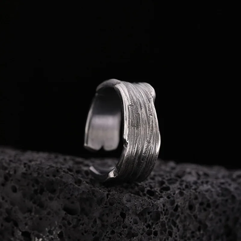 

Vintage Silver Plated Irregular Rings for Men Fashion Domineering Cracked Hammered Opening Ring Adjustable Jewelry Male Gift