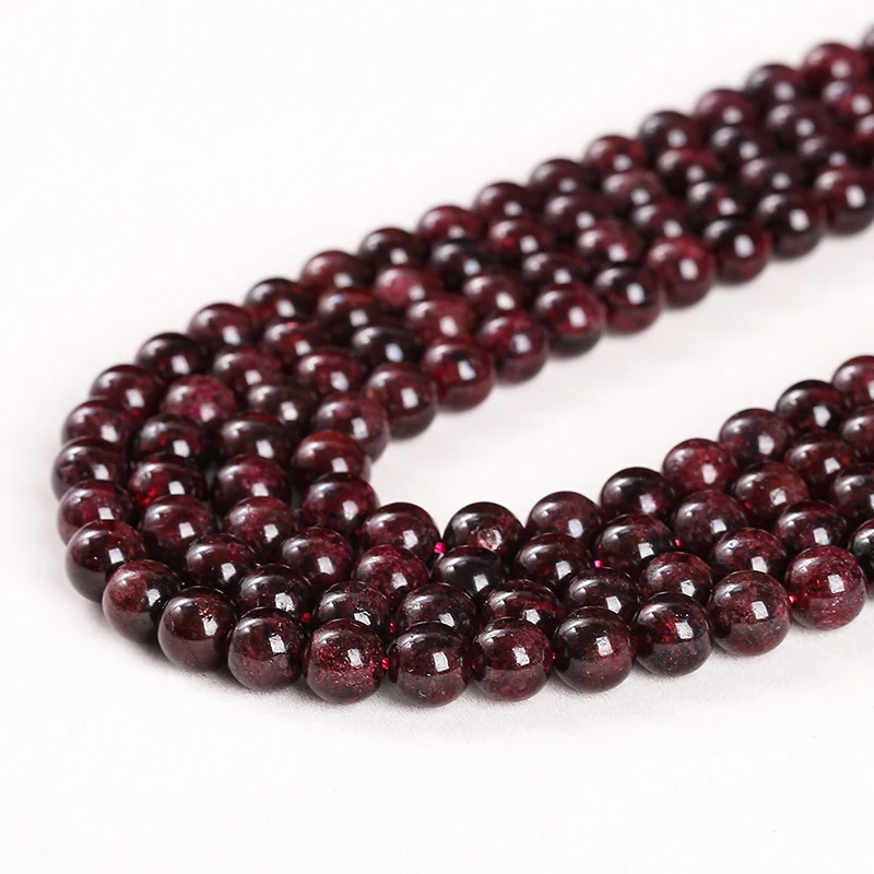 1A batu alami merah tua manik Garnet bulat longgar Spacer 4 6 8 10mm memilih ukuran untuk membuat perhiasan Diy kalung gelang Aksesori