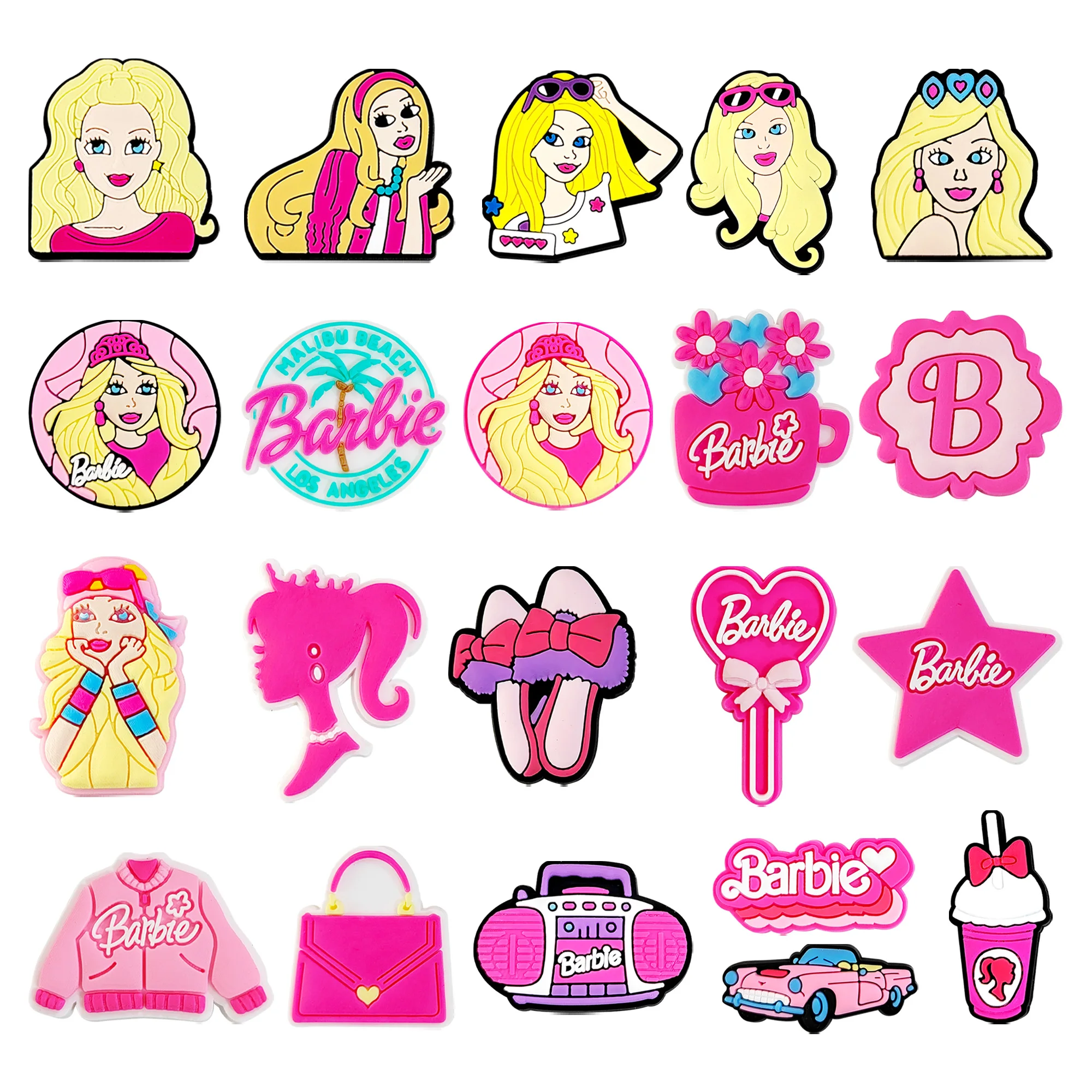 9-30PCS Hot Toys Random Mixed Shoes Charm Decorations Pink Barbie series PVC Decorations Detachable Waterproof For Party Gifts