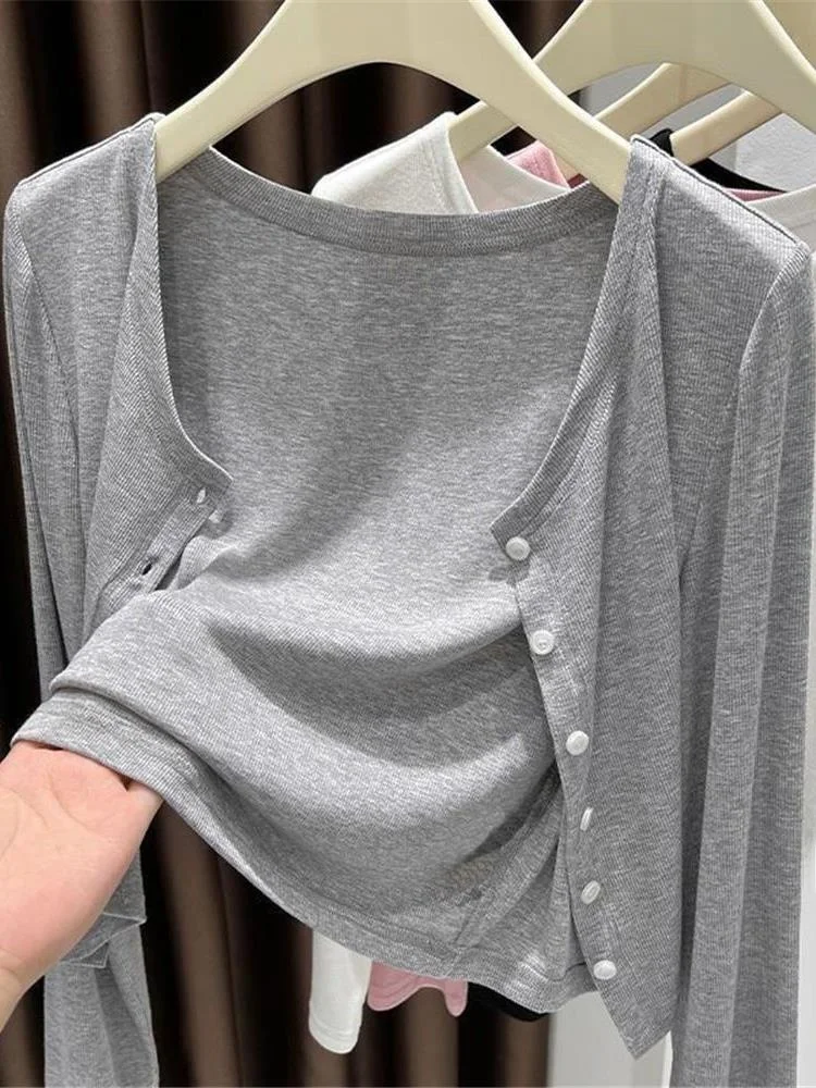 Women's Grey Sun Protection Ice Silk Knitted Cardigan Summer Outerwear Air Conditioned Room Lightweight Breathable Coat