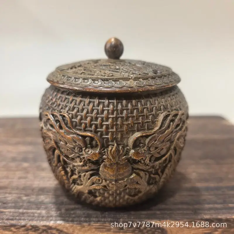 Brass Craft Double Dragon Tea Canister Home Living Room Decorative Ornament
