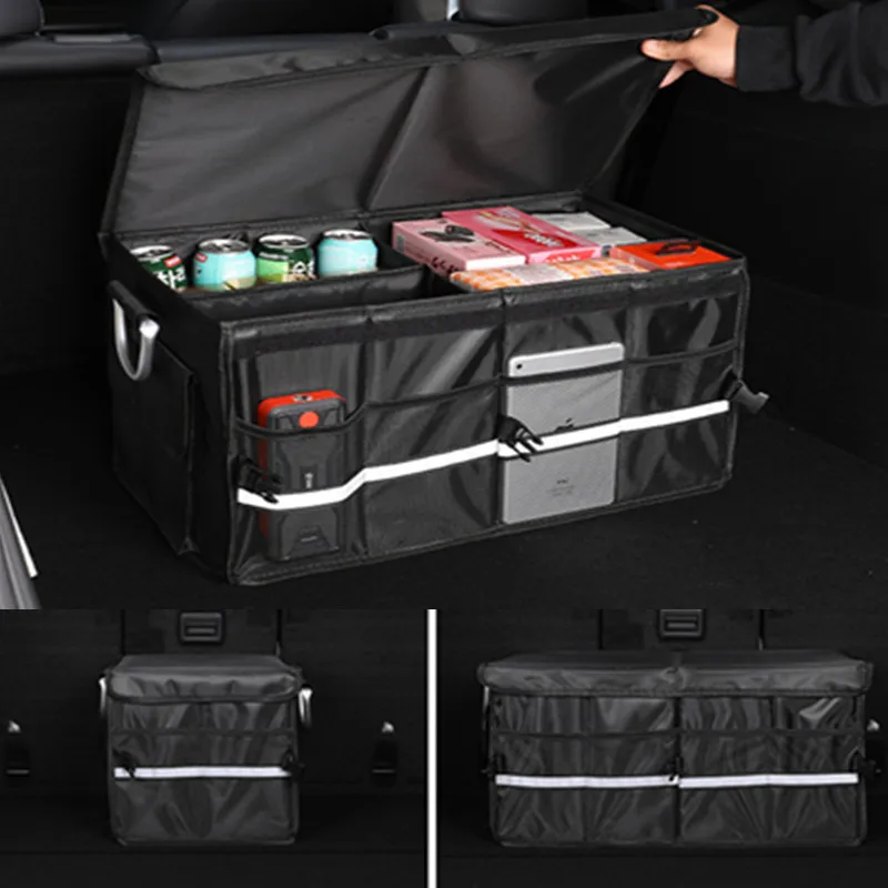 

HQ Large Capacity Foldable Car Trunk Storage Box Oxford Cloth w/ Reflective Tape Sturdy Organizer for Car Camping Storage Bag