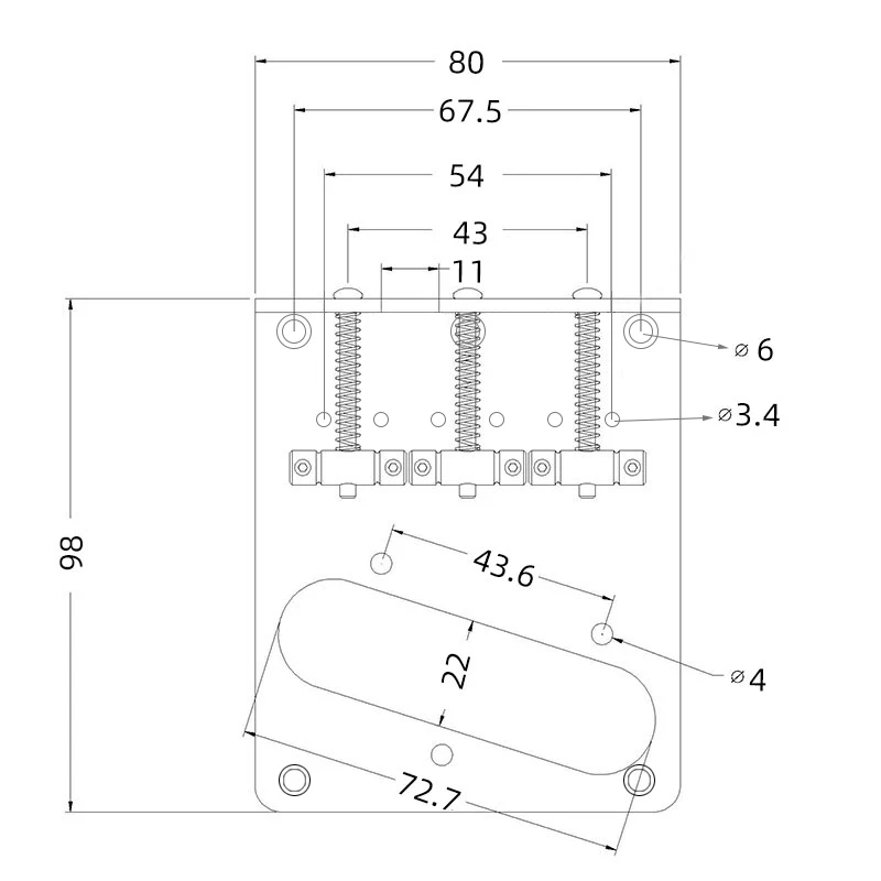 Ponte a 3 sella 96.5x80MM a caricamento dall\'alto per accessori musicali cromati per chitarra elettrica TL 6 corde