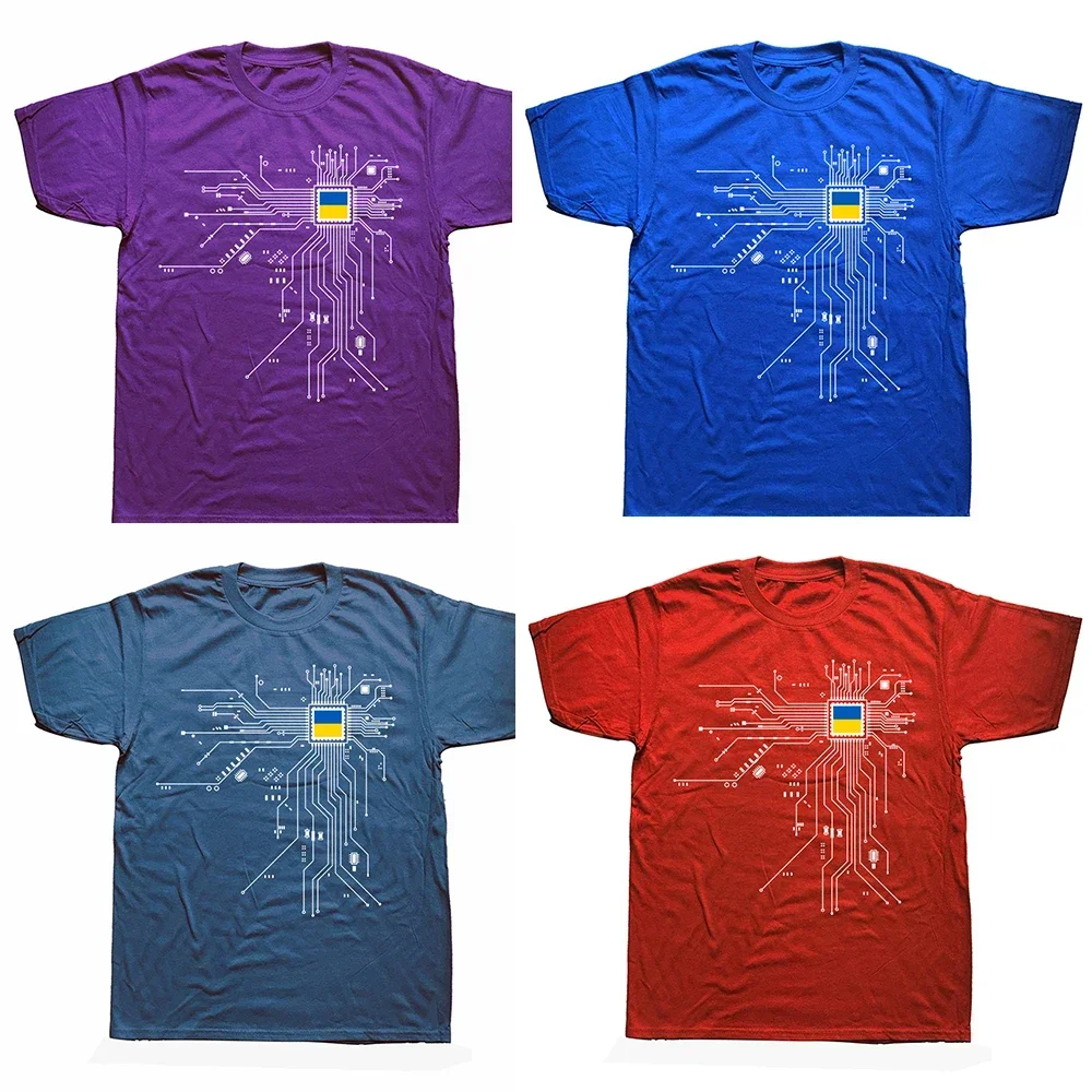 Ukrelne Ukrainian UKR Ukrayina Country Flag CPU Processor Clrcult Diagram T Shirts Grephlc Cotton Short Sleeve Birthday T-shirt