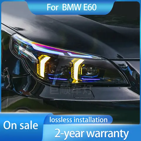 For BMW 5 Series E60 2003-2010 headlight assembly modification  LED dual color daytime running light lens light