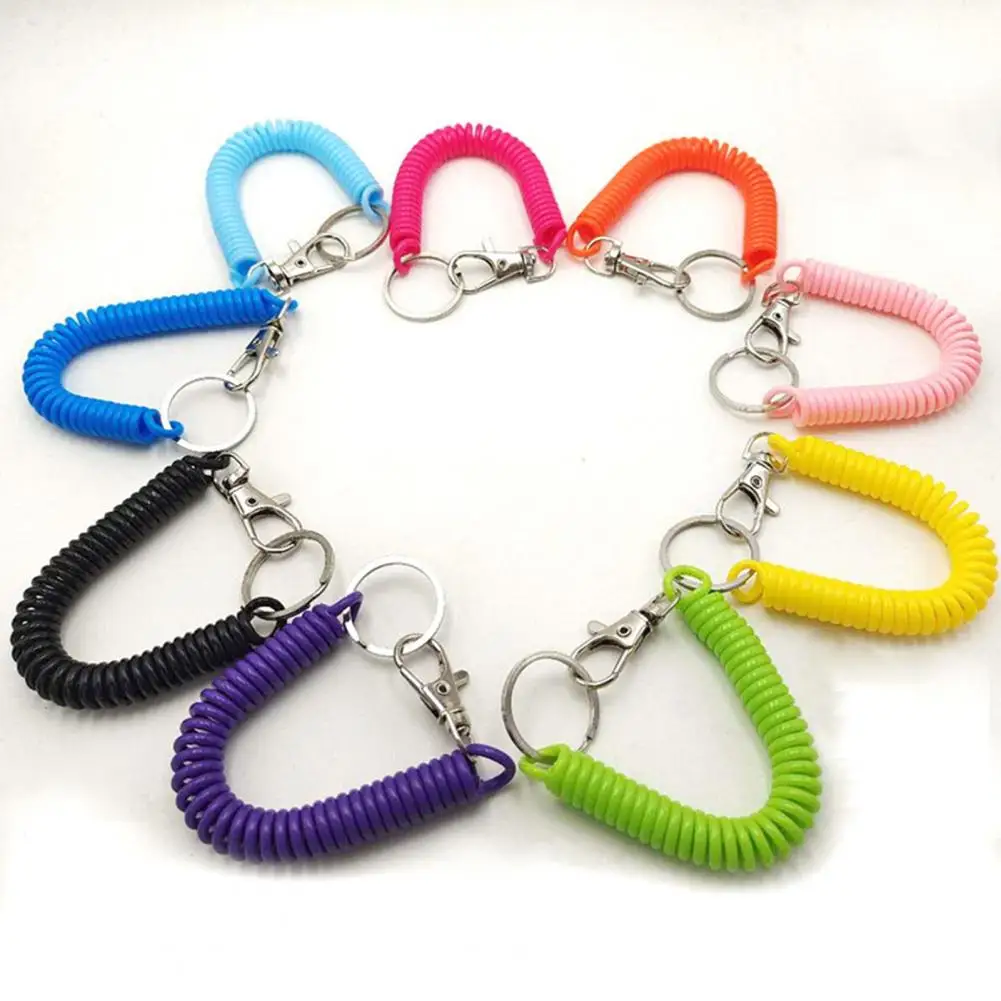 Anti-loss Keychain Spring Spiral Rope Key Chain Retractable Anti-Lost Phone Cord with Metal Carabiner Holder Straps Keyring