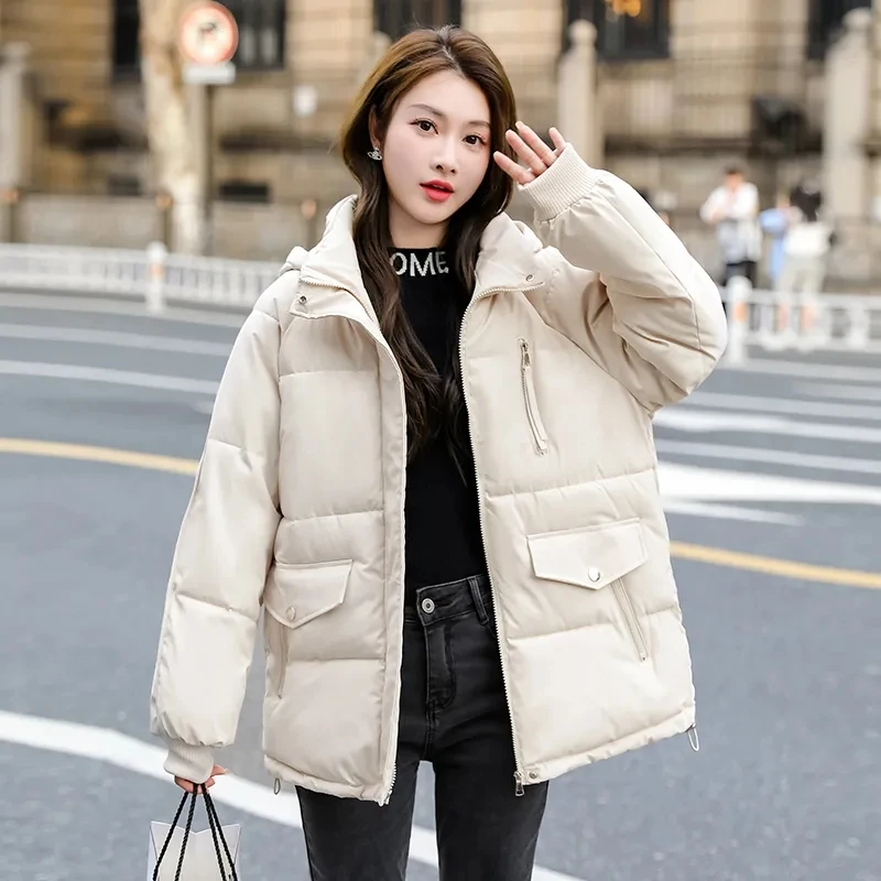 Down Cotton-padded Jacket Female 2024 Winter New Bread Clothing Korean Students Joker Warm Loose Short Hooded Coat Tide.