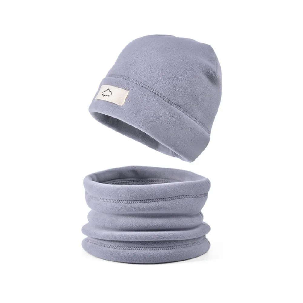 

Personality Elastic Cap Scarf Set Fleece Lining Solid Color Winter Pullover Cap Korean Style All-match Beanie Hat Boys