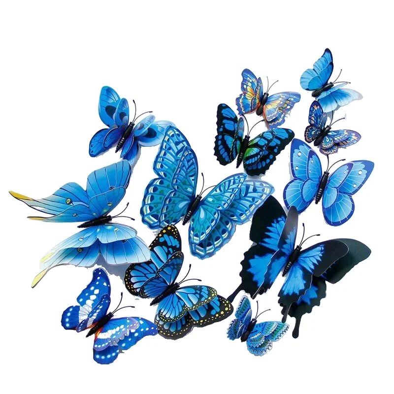 12pcs Decorative Butterflie Sticker Double Layer PVC 3D Butterfly Wall Stickers For Wedding Home Decoration Fridge Decal