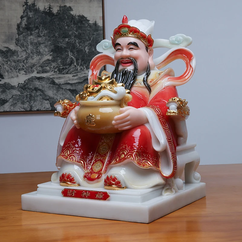 Asia High grade gilding jade BUDDHA figure HOME shop Prosperity bring money good luck God of wealth Mammon CAI SHEN YE statue