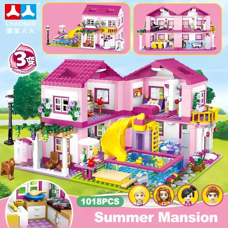 Anime Elsa Princess Luxury Castle Summer Villa Set Building Blocks Model Brick Mini Figure Toy for Girls Kids DIY Gifts - view 3