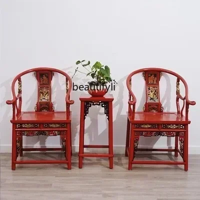 

Customized New Chinese Style Antique Distressed round-Backed Armchair Royal Chair Leisure Solid Wood Armchair Palace Chair