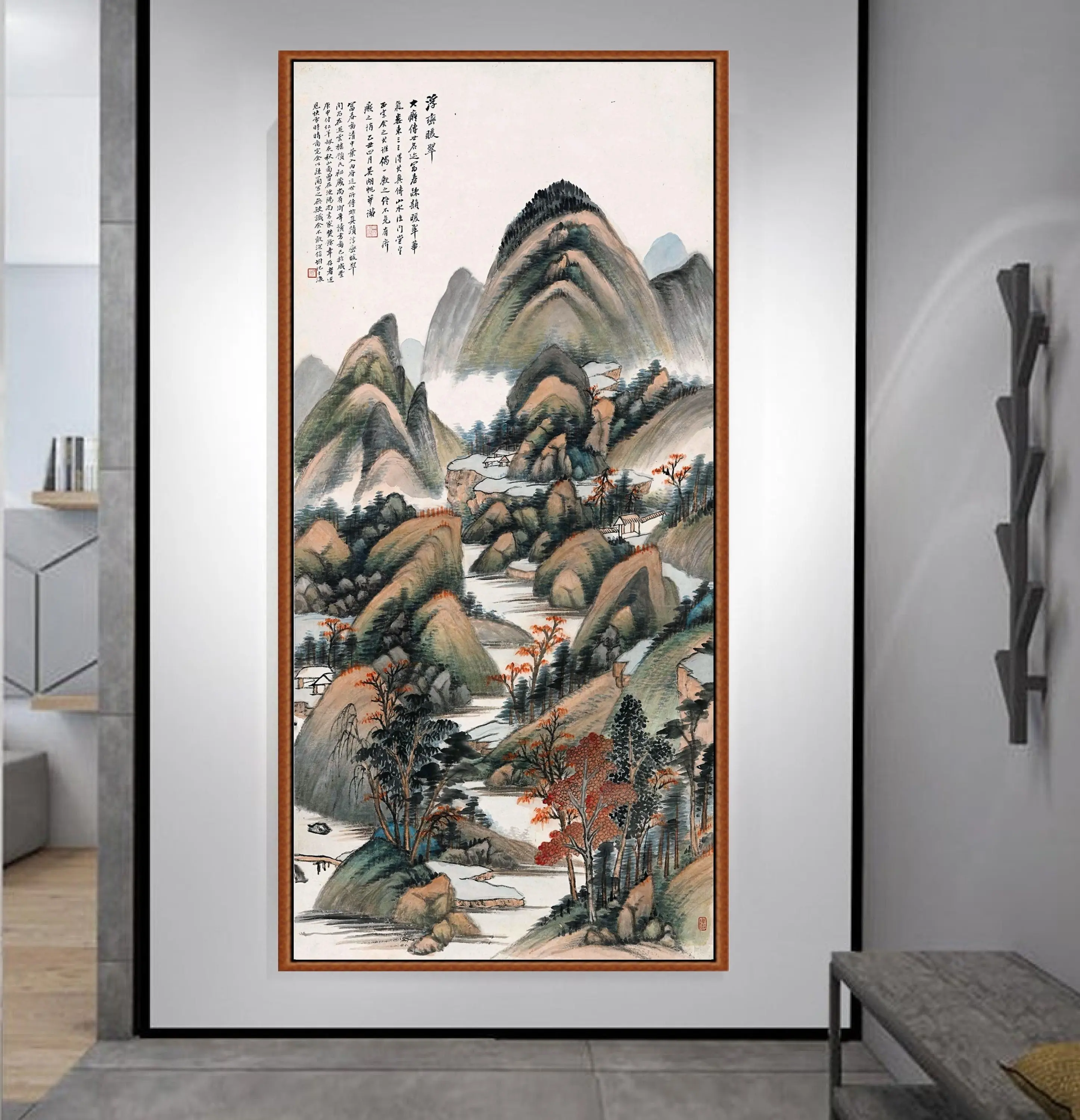 Chinese landscape painting, printmaking, decorative painting, living room entrance, home decoration
