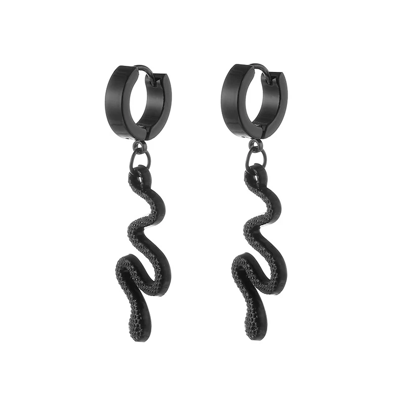 Trendy Vintage Titanium Steel Snake Shape Dangle Earrings for Women Men Personality Punk Hip Rock Drop Earrings Street Jewelry