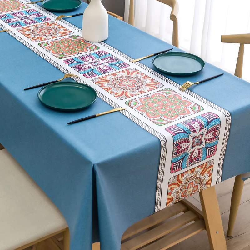 Tablecloth Waterproof, Oil-proof, Wash-free and Scalding-proof Pvc Ethnic Style Dining Table Tablecloth Chinese Coffee Table Mat