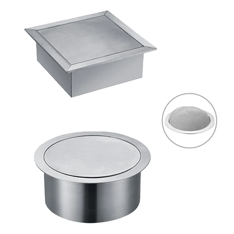 Kitchen Counter Top Flush Recessed Built-in Balance Swing Flap Lid 304 Stainless Steel Bin Garbage Can Decorative Cover