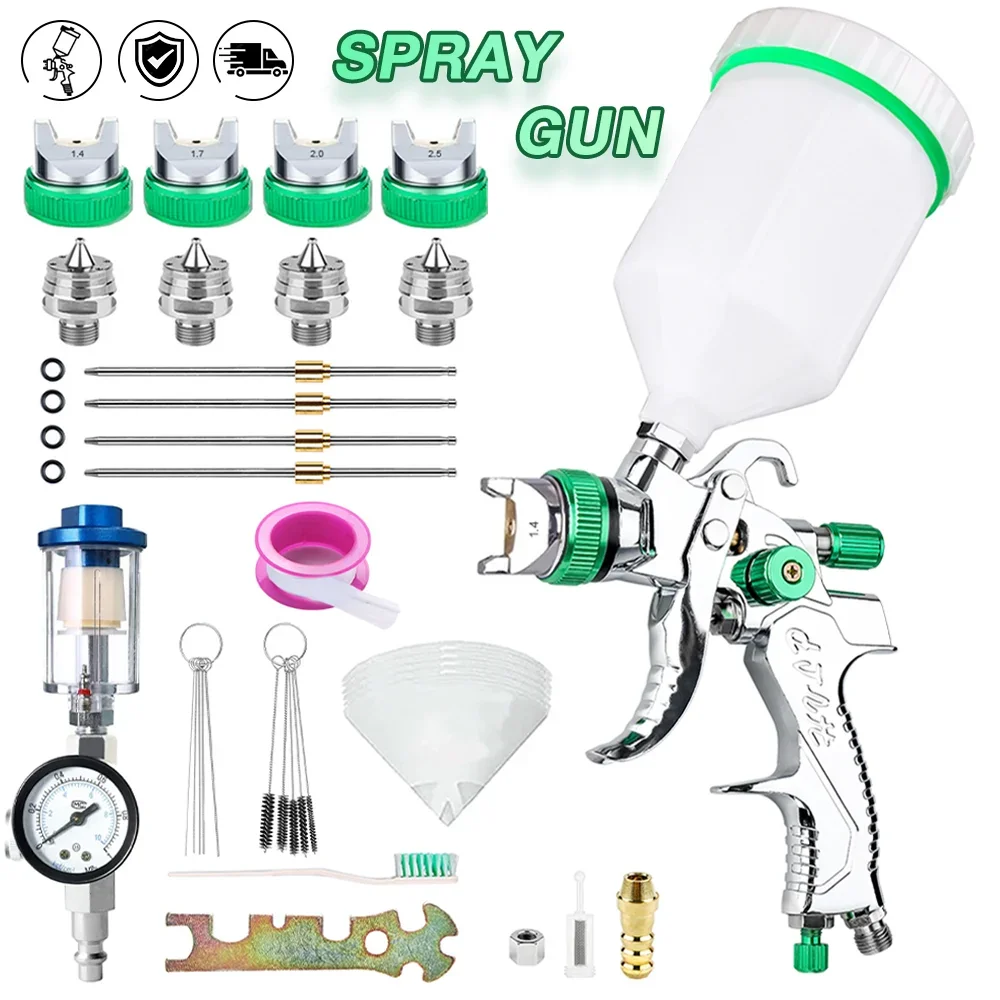 

New HVLP Professional Spray Gun 1.4mm 1.7mm 2.0mm 2.5mm Home Cordless Air Spray Gun Portable Car Paint Spray Gun Kit Air Tools