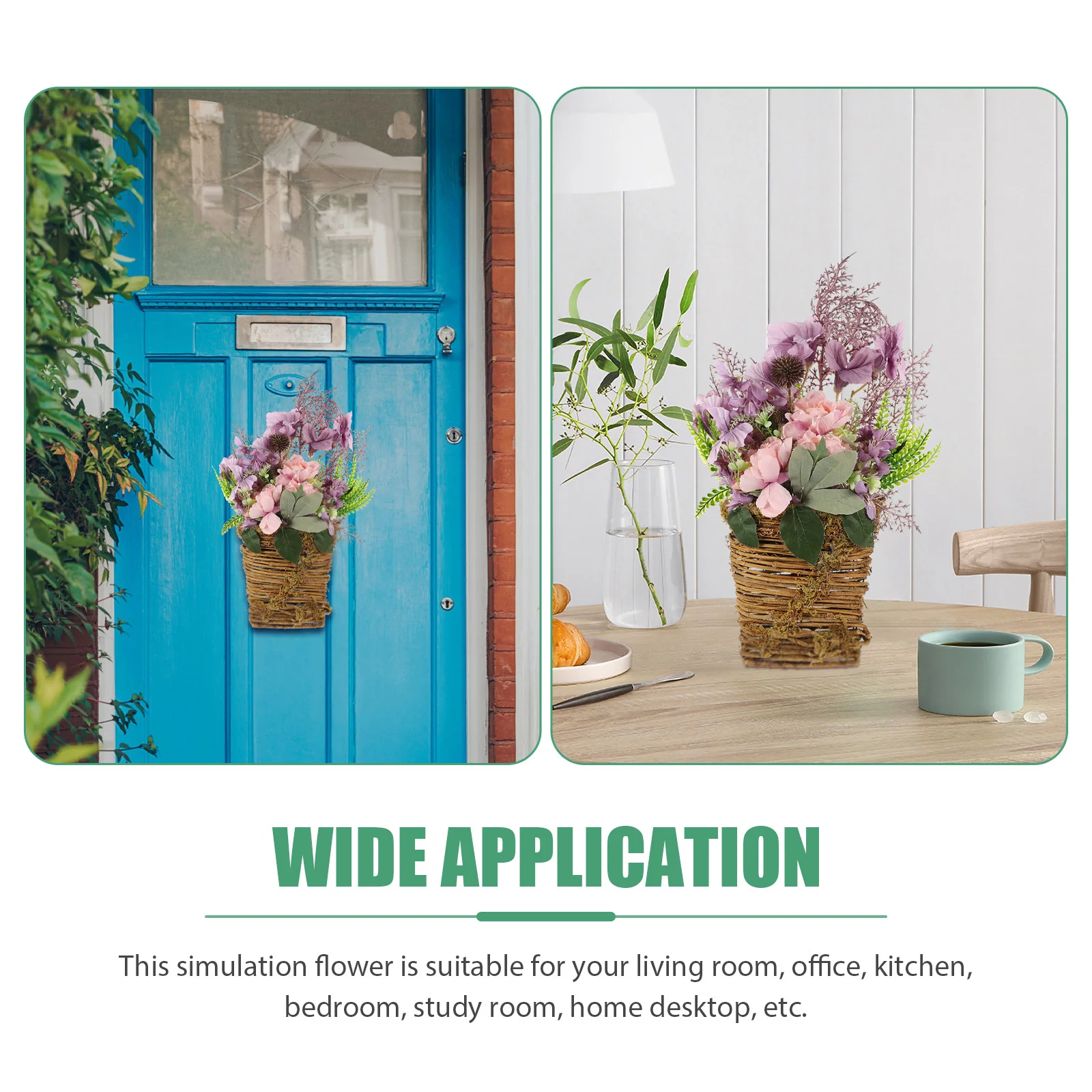 

Simulation Flower Basket Wicker Decorative Artificial Plants for Home Office Front Door Hanging Flowers Indoor Wall Decor