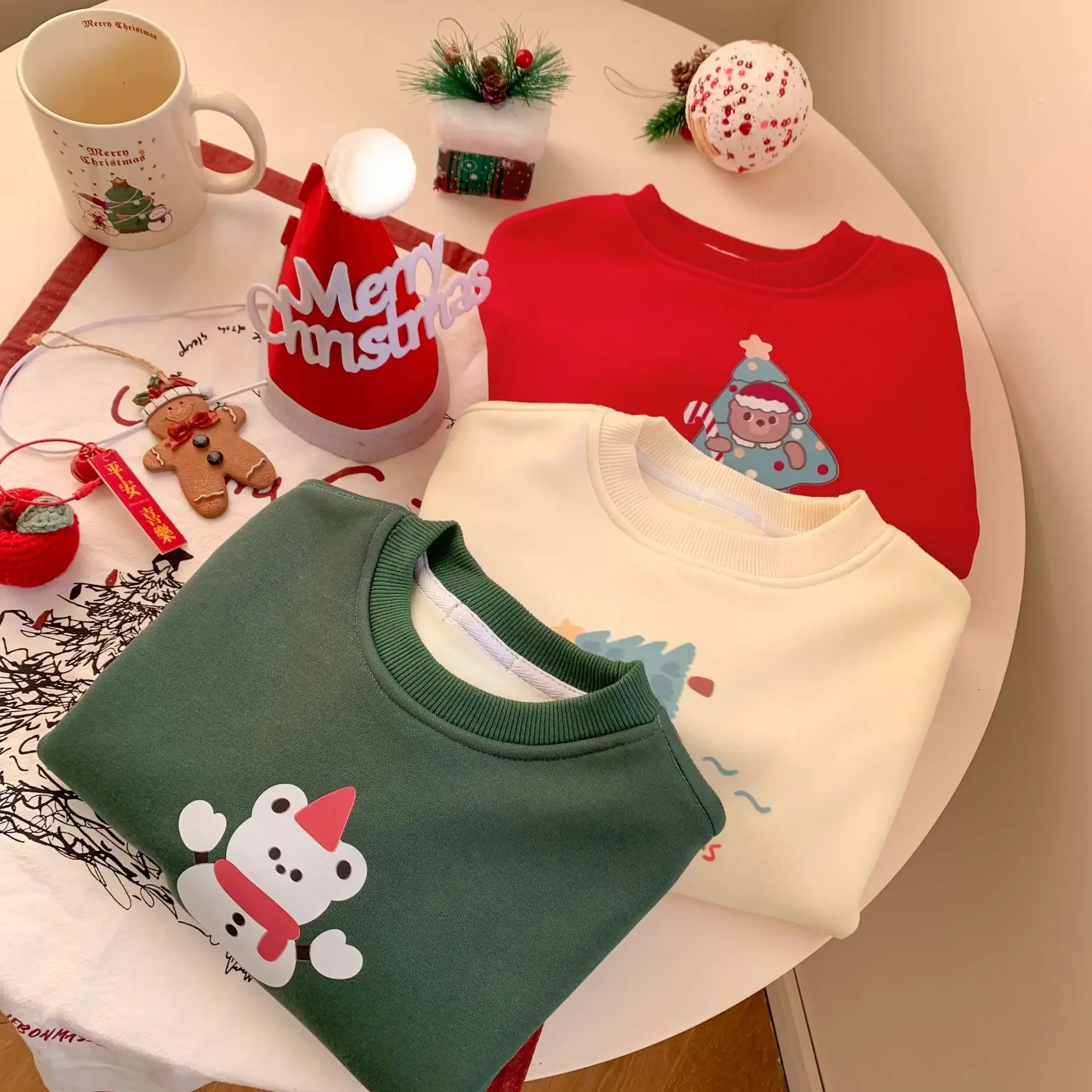 Christmas Kids Sweatshirts Autumn Winter Children\'s Plush Christmas Children\'s Clothing Baby Cartoon Warm Sweatshirts Tops