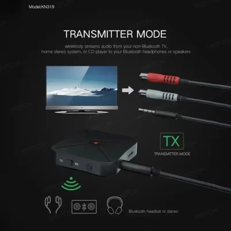 VIEKFON KN319 Bluetooth Transmitter Receiver 2 in 1 Stereo Audio Receiver Converter Wireless Adapter With RCA 3.5MM AUX For Car image 5