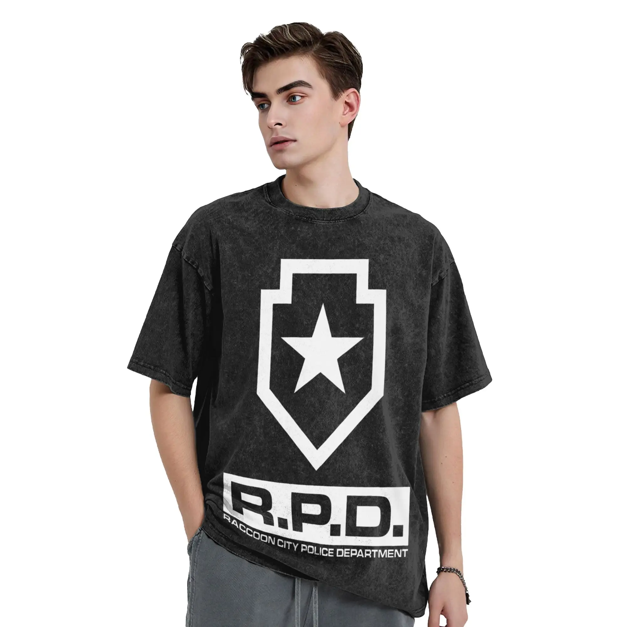 Raccoon City Polices Department RPD T Shirt Washed Cotton Oversize T-Shirts for Men Women Streetwear Graphic Printed Tee Shirt