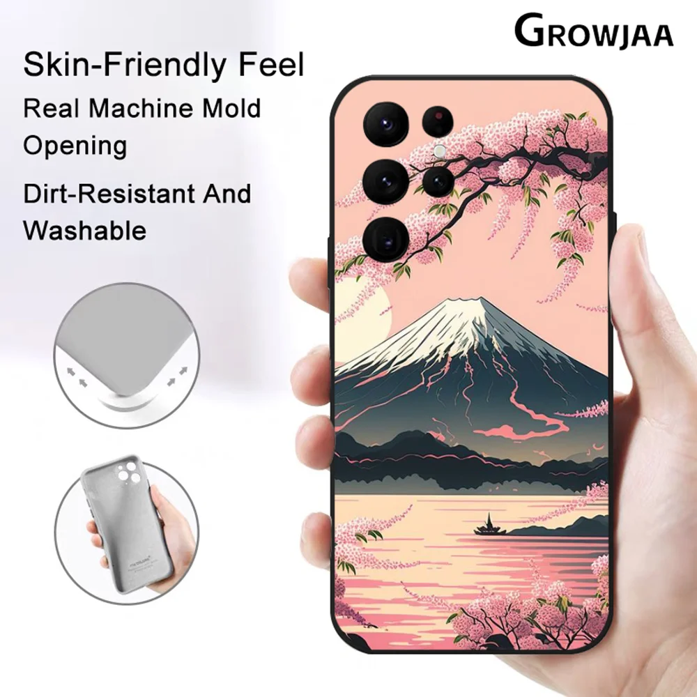 

Fujiyama Sakura Art Phone Case for Samsung Galaxy S24 Ultra S22 S23 Ultra S21 S20 5G Protective Silicone TPU Funda Pink Cover