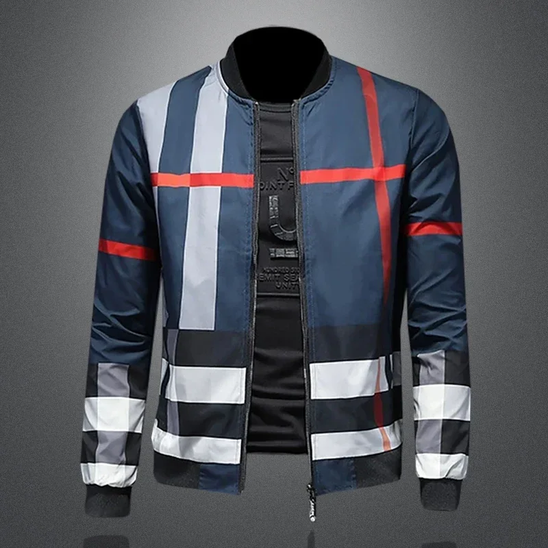 Fashion brand slim fit color matching high-quality fabric boutique men's jacket round neck baseball jacket spring new item