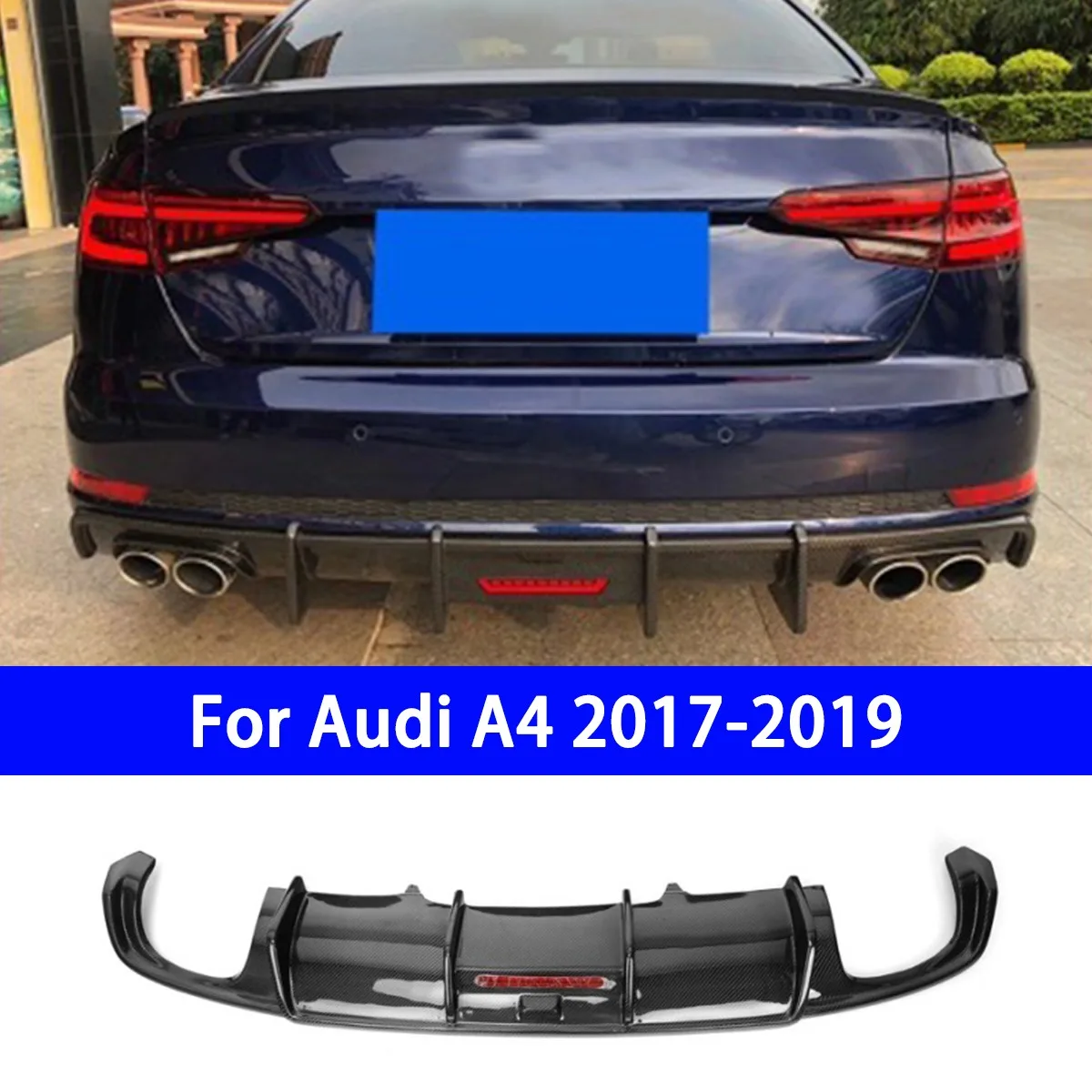 Suitable for Audi A4 Modification 17-19 Year Old Genuine Carbon Fiber B9 with Light Rear Lip Large Surround