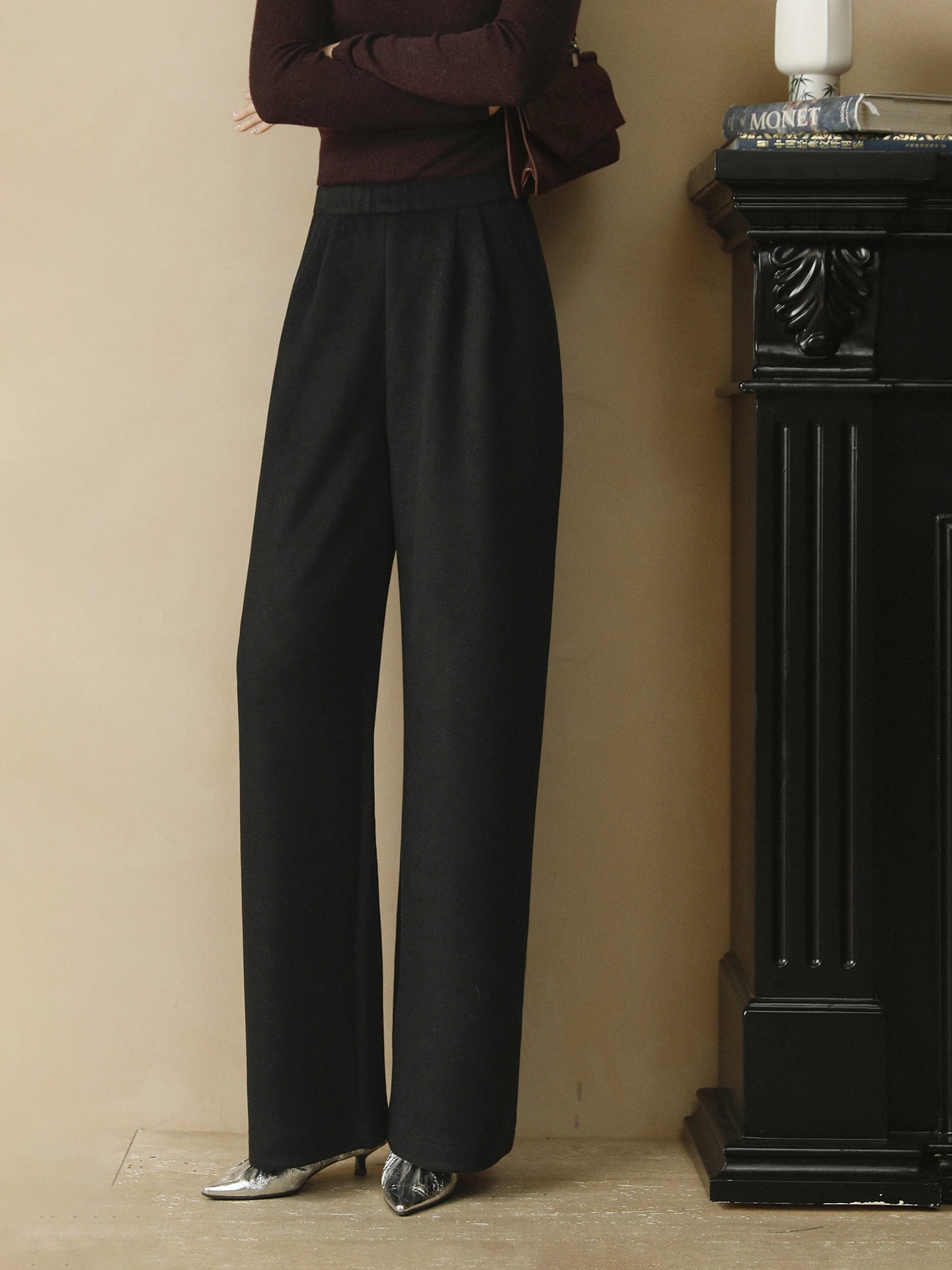 

Thiened Wool Acetate Blend Casual Straight Leg Pants Women's Winter Faionable All-Match Trousers Interface Brand New Model