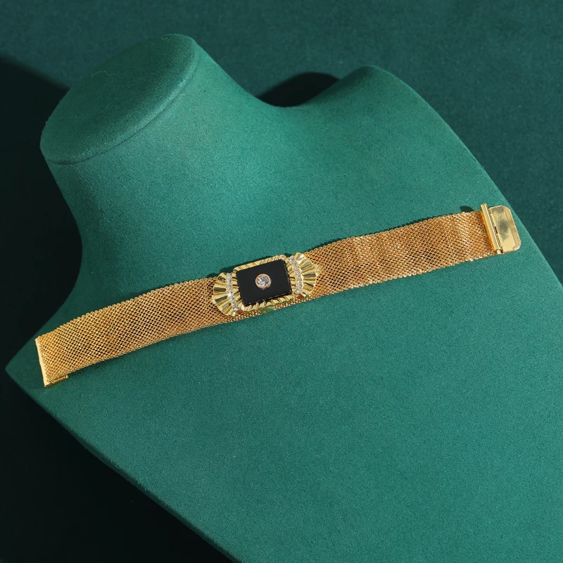 ヴィンテージゴールドカラーブレスレットレトロブラックワイドウ - Vintage Jewelry Watches Women のレビューと価格