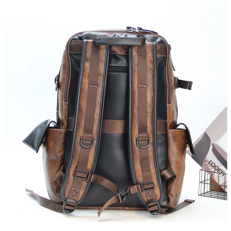 Zaino da viaggio grande da uomo vintage Zaino da viaggio casual per uomo Zaino per laptop universitario in PU di grande capacità Borsa a tracolla per scuola per studenti