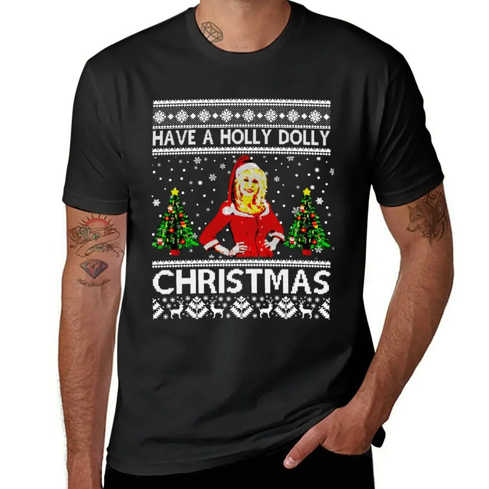 

Retro Have a Holly Dolly Christmas Love Parton Music Arts Premium T-Shirt graphic tee shirt quick drying plain t shirts men