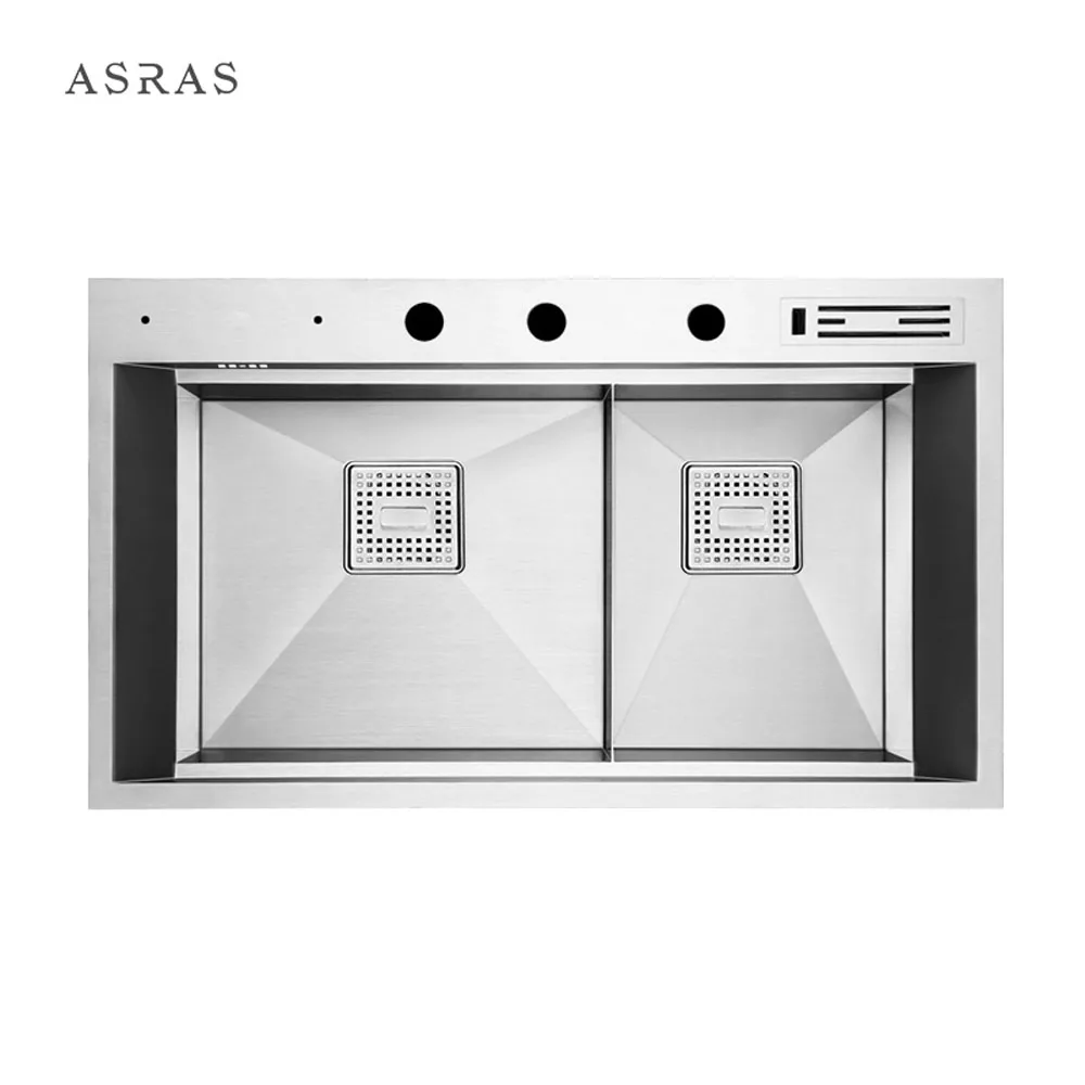 Asras 8650T SUS304 handmade kitchen sink multipurpose fine brushed with drainer and  tap  DHL