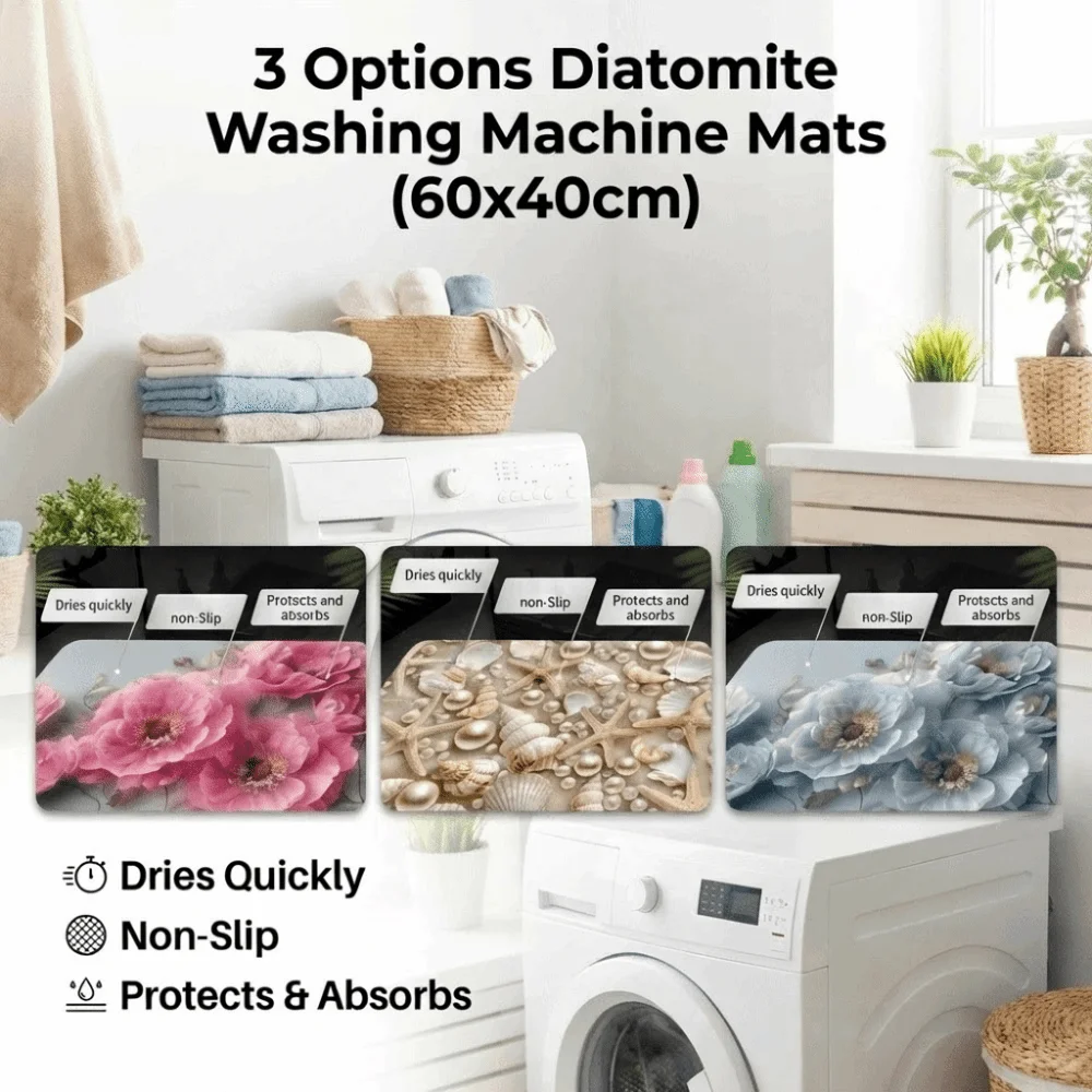 

Thickened Soft Diatomaceous Washing Machine Cover Anti Slip Super Absorbent Dust Covers Retro Floral Bathroom Mat Home Storage