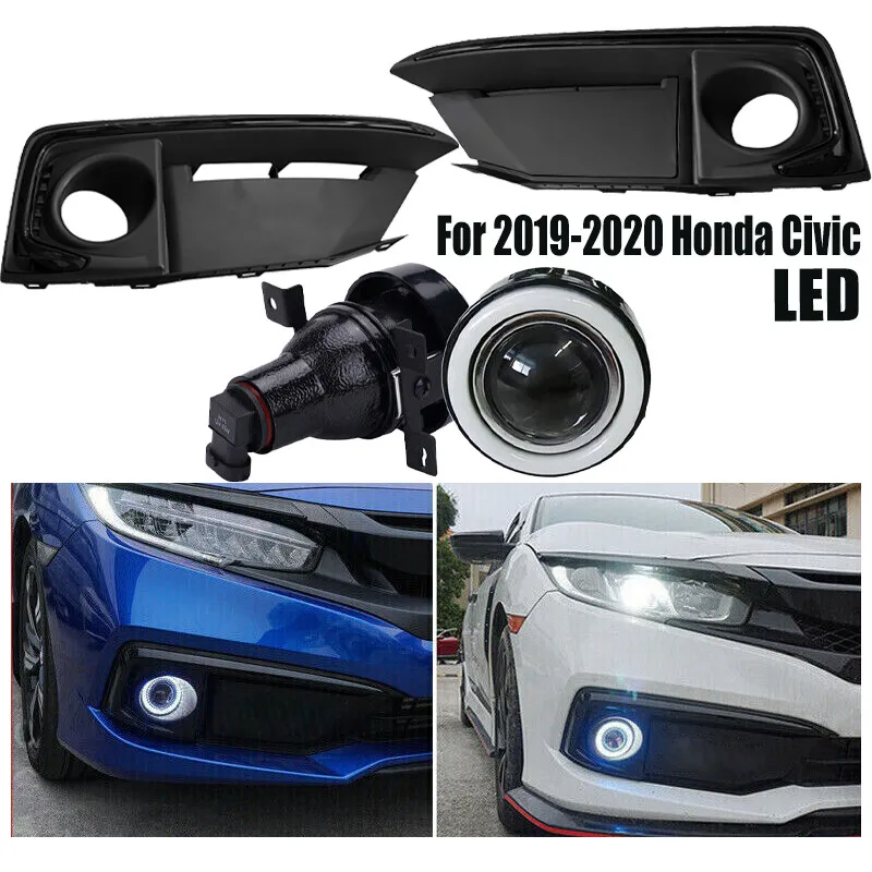 

Pair Front Bumper LED Fog Lights W/Black Cover Bezel For 19-21 Honda Civic Sport