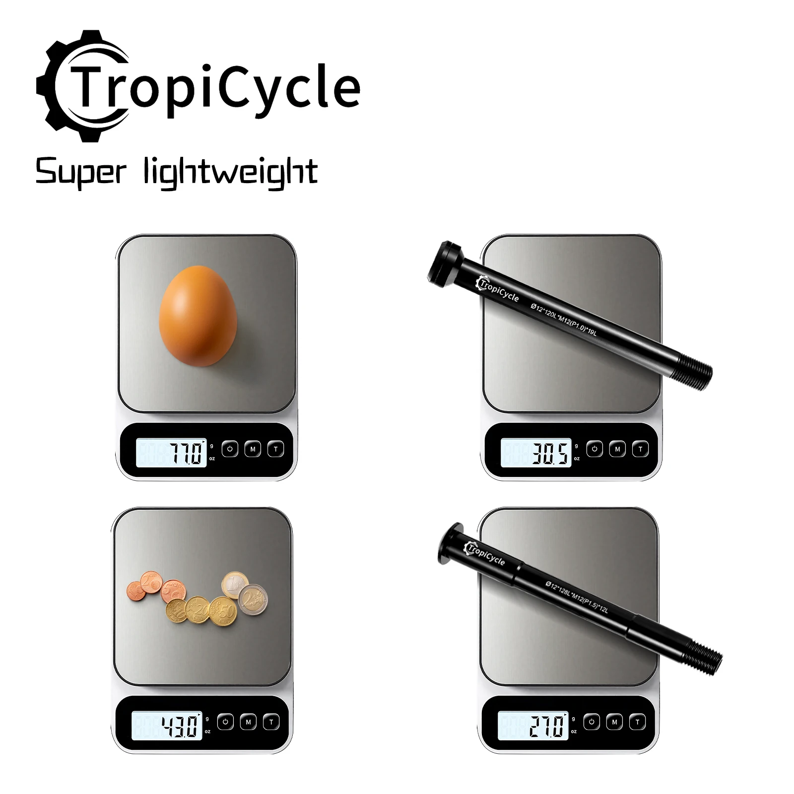 Tropicycle MTB Road Bike Thru Axle Front Fork Shaft Skewers M12x1.0 M12x1.5 12x142/162/174 12x100/110mm Aluminum alloy Bike Axle