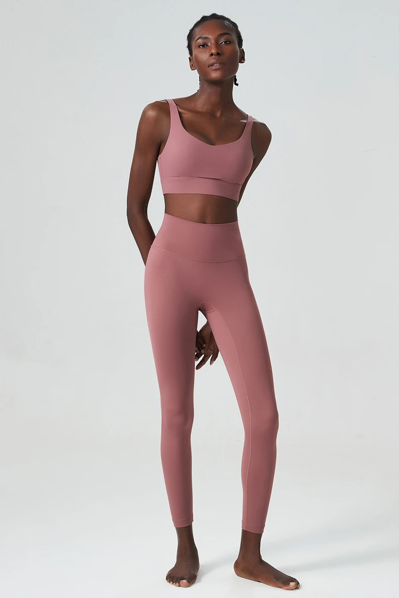 Zweiteiliges Fitness-Yoga-Set für Damen, einfarbig, dehnbar, weich, Gym-Anzug, atmungsaktiv, für Workout, Laufen, Sportbekleidung, Damenbekleidung – Detail 18