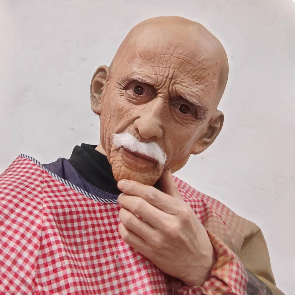 Realistische alte Mann Latex Maske mit weißem Bart Falten Haut Textur Halloween Weihnachten Cosplay Party Kostüm Zubehör Requisiten