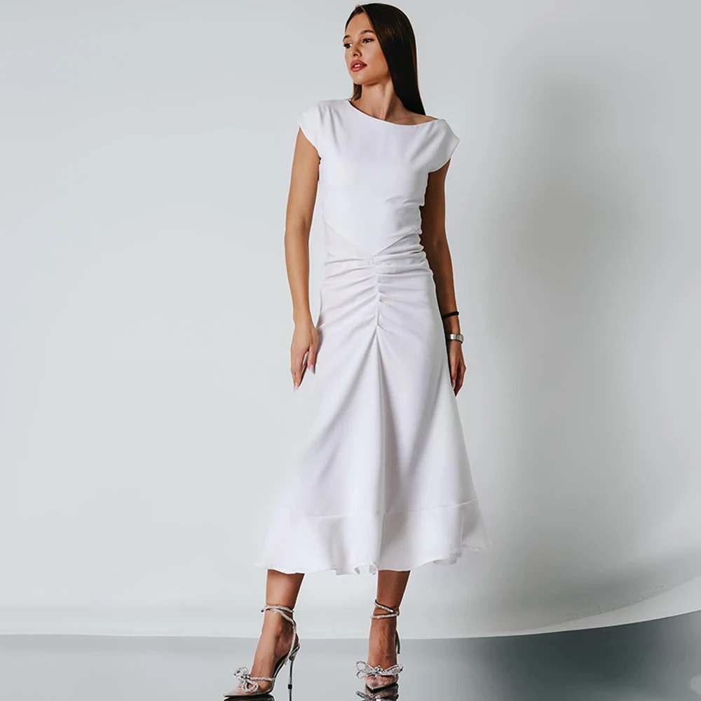 

Classic White Jersey Evening Dress Delicate O-Neck Prom Dresses Temperament Sleeveless Customized Special Occasion Gowns