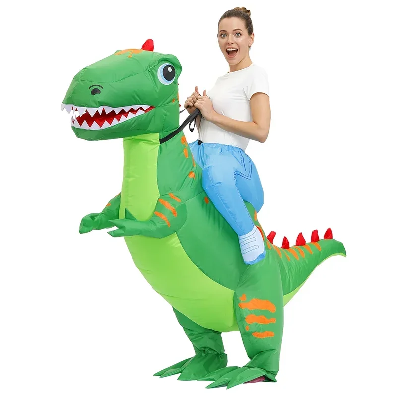 Trajes infláveis de dinossauro para adultos, verde, Halloween Cosplay Costume, Montando Bonito Dino, T-Rex Party