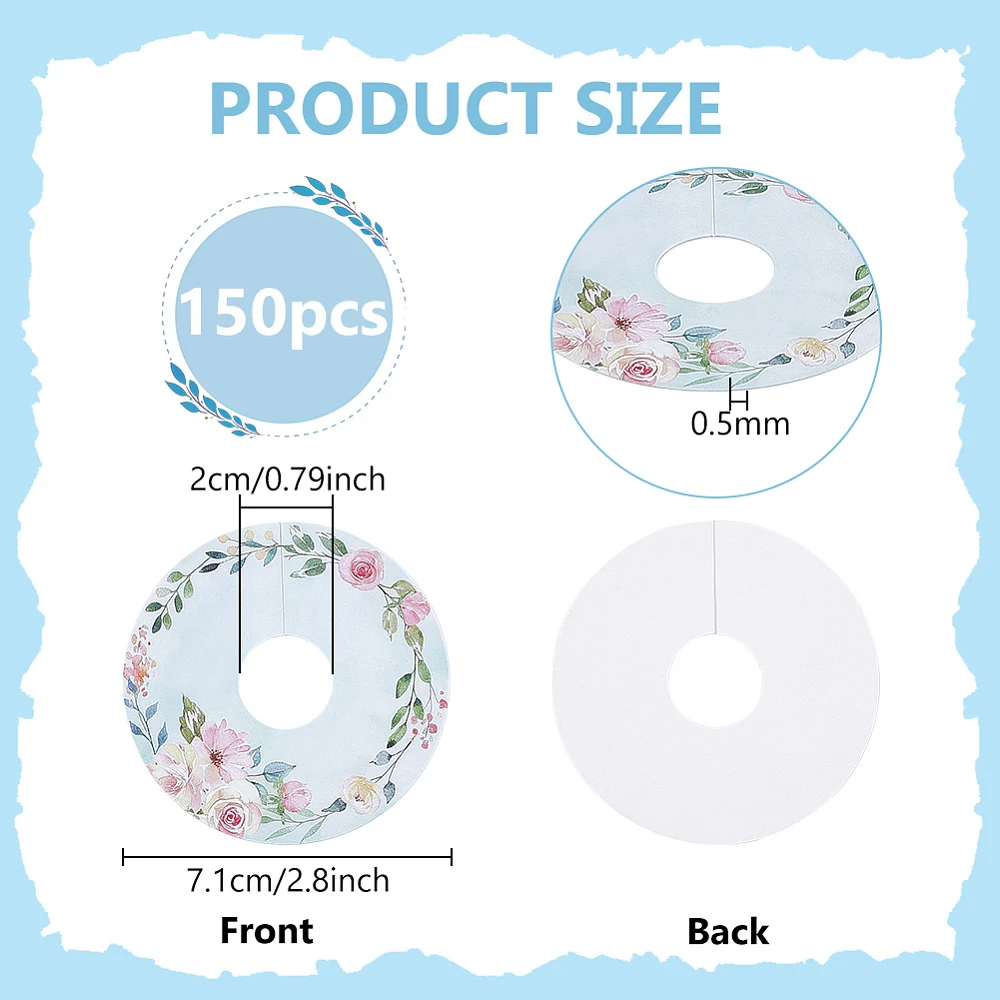 150PCS Paper Drink Name Tags 2.8 Inch Diameter Round Colorful Floral Wine Glass Markers Flower Paper Drink Markers for Wedding