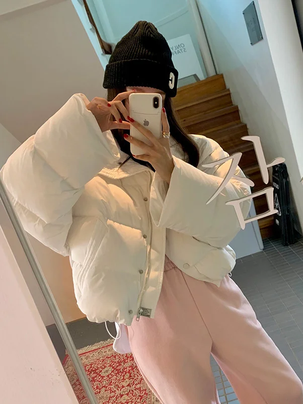 

Women's Puffy Bread Sle down Jaet Thi Warm Loose ort Cotton Outerwear Korean Sle Commute Faion Winter Coat